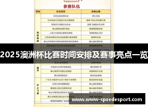 2025澳洲杯比赛时间安排及赛事亮点一览